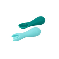 Silicone Palm Grasp Spoon & Fork Set Green