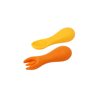 Silicone Palm Grasp Spoon & Fork Set Yellow