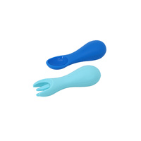 Silicone Palm Grasp Spoon & Fork Set Blue