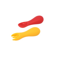 Silicone Palm Grasp Spoon & Fork Set Red