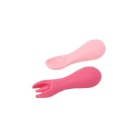 Silicone Palm Grasp Spoon & Fork Set Pink