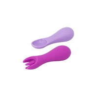 Silicone Palm Grasp Spoon & Fork Set Lilac