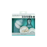 Silicone Angled Feeding Bottle & Spoon Green
