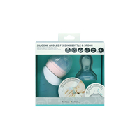 Silicone Angled Feeding Bottle & Spoon Pink