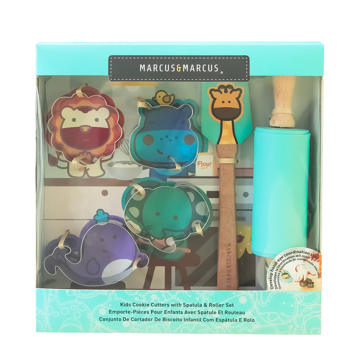 Marcus & Marcus Kids Cookie Cutters with Spatula Rolling Pin Set